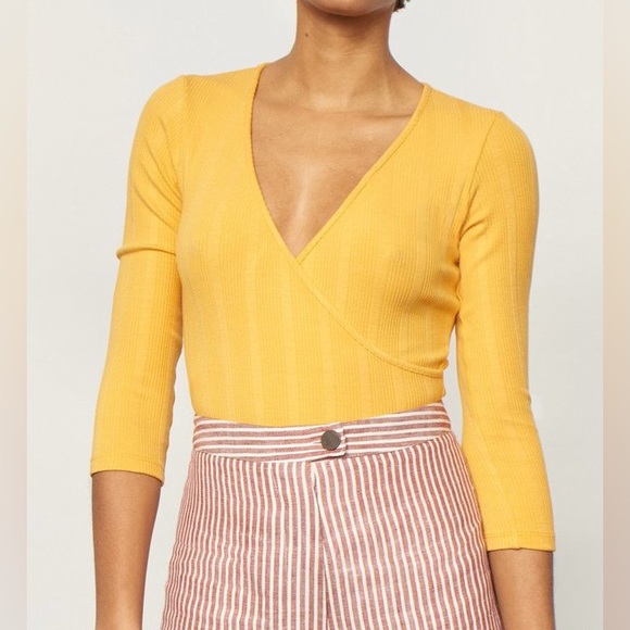 NWT Mara Hoffman Kaia Yellow Large V-Neck Bodysuit - Picture 4 of 6